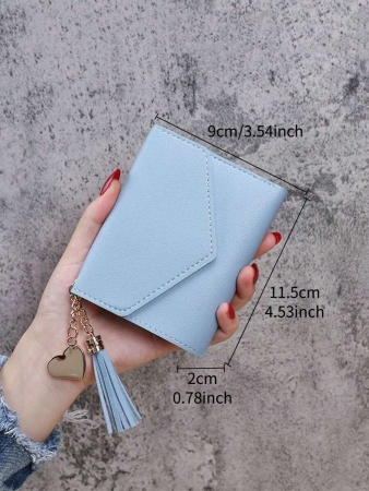Cute Tassel Pendant Decor Wallet Faux Leather Multi-Functional Wallet Women Short Wallet Coin Purse Flap Card Case Envelope Bag For Women Wallet - Image 4