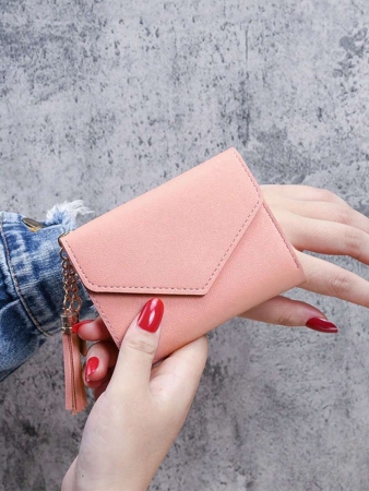 Cute Tassel Pendant Decor Wallet Faux Leather Multi-Functional Wallet Women Short Wallet Coin Purse Flap Card Case Envelope Bag For Women Wallet - Image 5