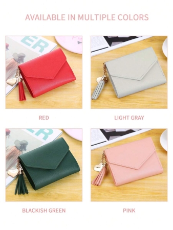 Cute Tassel Pendant Decor Wallet Faux Leather Multi-Functional Wallet Women Short Wallet Coin Purse Flap Card Case Envelope Bag For Women Wallet - Image 6