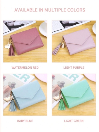 Cute Tassel Pendant Decor Wallet Faux Leather Multi-Functional Wallet Women Short Wallet Coin Purse Flap Card Case Envelope Bag For Women Wallet - Image 7