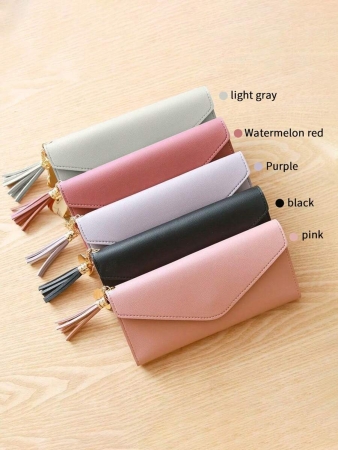 Cute Tassel Pendant Decor Wallet Faux Leather Multi-Functional Wallet Women Short Wallet Coin Purse Flap Card Case Envelope Bag For Women Wallet - Image 16