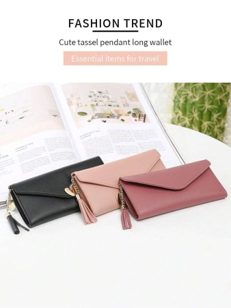 Cute Tassel Pendant Decor Wallet Faux Leather Multi-Functional Wallet Women Short Wallet Coin Purse Flap Card Case Envelope Bag For Women Wallet - Image 18