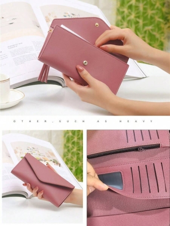 Cute Tassel Pendant Decor Wallet Faux Leather Multi-Functional Wallet Women Short Wallet Coin Purse Flap Card Case Envelope Bag For Women Wallet - Image 19
