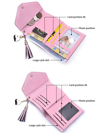 Cute Tassel Pendant Decor Wallet Faux Leather Multi-Functional Wallet Women Short Wallet Coin Purse Flap Card Case Envelope Bag For Women Wallet - Image 29
