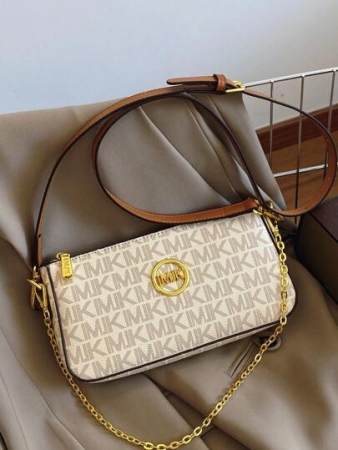 Women's Shoulder Bag With Armpits Flap, Contrast Color Patchwork, Chain Decor, Adjustable Strap, Crossbody Letter Decal Casual Tote, New Design