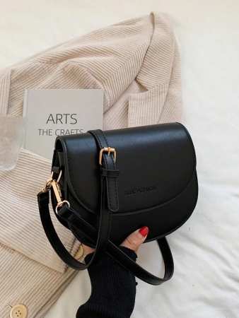 Letter Graphic Saddle Bag, Fashion Solid Color Crossbody Bag, Small Flap Purse For Women - Image 2