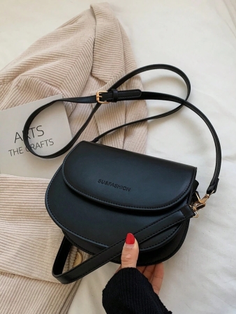 Letter Graphic Saddle Bag, Fashion Solid Color Crossbody Bag, Small Flap Purse For Women - Image 4