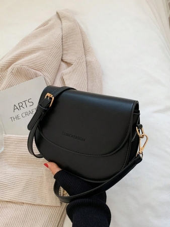 Letter Graphic Saddle Bag, Fashion Solid Color Crossbody Bag, Small Flap Purse For Women - Image 5