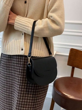 Letter Graphic Saddle Bag, Fashion Solid Color Crossbody Bag, Small Flap Purse For Women - Image 7