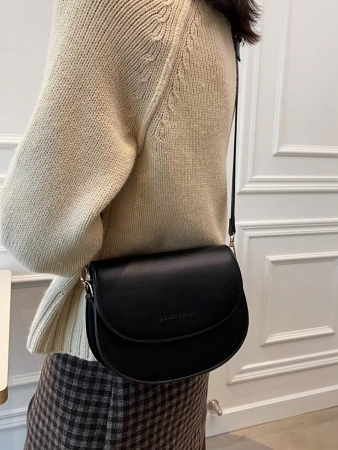 Letter Graphic Saddle Bag, Fashion Solid Color Crossbody Bag, Small Flap Purse For Women - Image 10