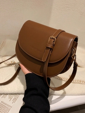 Letter Graphic Saddle Bag, Fashion Solid Color Crossbody Bag, Small Flap Purse For Women - Image 16