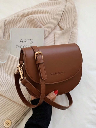 Letter Graphic Saddle Bag, Fashion Solid Color Crossbody Bag, Small Flap Purse For Women - Image 20