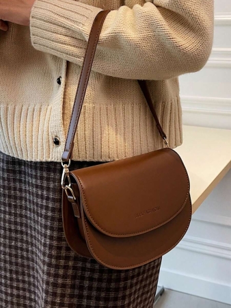 Letter Graphic Saddle Bag, Fashion Solid Color Crossbody Bag, Small Flap Purse For Women - Image 21