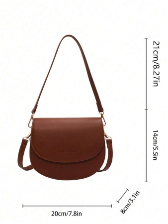 Letter Graphic Saddle Bag, Fashion Solid Color Crossbody Bag, Small Flap Purse For Women - Image 24