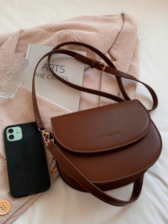 Letter Graphic Saddle Bag, Fashion Solid Color Crossbody Bag, Small Flap Purse For Women - Image 25