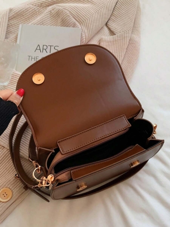 Letter Graphic Saddle Bag, Fashion Solid Color Crossbody Bag, Small Flap Purse For Women - Image 26