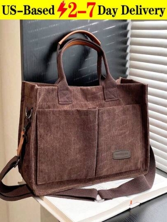 [US-Based Shipping]Brown Stylish Large Capacity Solid Color Corduroy Tote Bag For Women,Letter Patch Multi-Pocket Shoulder Bag For Commuting & Going Out, Lightweight Durable Removable Shoulder Strap Outdoor Travel Crossbody Bags, Casual Versatile Square Shopping Handbag,Simple Versatile,Hobo Tote Bag For Women, Casual Large Capacity Purse Bucket Bag, Shoulder Satchel Daypack For Outdoor Travel And Work Commuting, Vintage Satchel Shopping Bags Computer Handbag,Purses And Bags Women Bags For Women Black Purse Beach Bag Halloween Tote Bags For Women Bolsos Para Mujer Crossbody Bags For Women Handbags For Women White Purse Totes Bags For Women Brown Purse Clear Bag School Bag Bride Purses For Women Wedding Clear Purse Work Bag Lunch Bag For Women Carteras Para Mujer