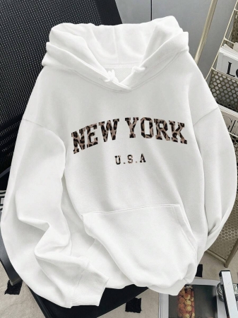 SHEIN Women's Drop Shoulder Hoodie Long Sleeve Sweatshirt, Suitable For Everyday Wear Fall Cloth For Women - Image 2