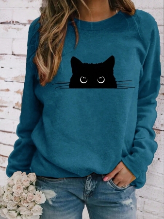 INAWLY Women's Casual Cat Print Round Neck Long Sleeve T-Shirt, Autumn Graphic Tees Women Tops For Spring Outfit - Image 13