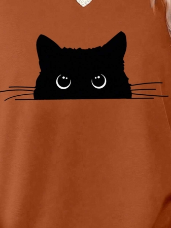 INAWLY Women's Casual Cat Print Round Neck Long Sleeve T-Shirt, Autumn Graphic Tees Women Tops For Spring Outfit - Image 19