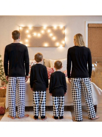 Christmas Family Matching Pajama Sets Plaid And Letter Print Christmas Sleepwear Holiday PJS Sleepwear For Dad Mom Kids - Image 3
