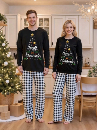 Christmas Family Matching Pajama Sets Plaid And Letter Print Christmas Sleepwear Holiday PJS Sleepwear For Dad Mom Kids - Image 4