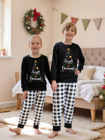 Christmas Family Matching Pajama Sets Plaid And Letter Print Christmas Sleepwear Holiday PJS Sleepwear For Dad Mom Kids - Image 5