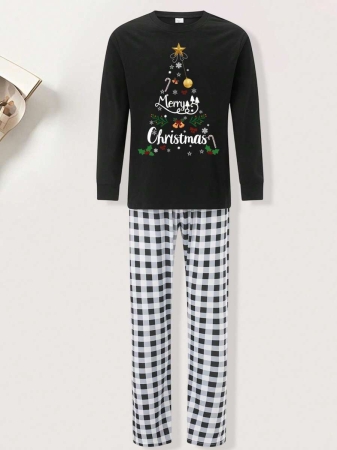 Christmas Family Matching Pajama Sets Plaid And Letter Print Christmas Sleepwear Holiday PJS Sleepwear For Dad Mom Kids - Image 6