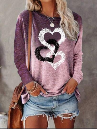 INAWLY Women's Heart Print Long Sleeve Casual T-Shirt Graphic Tees Women Tops For Spring Outfit Fall Cloth For Women