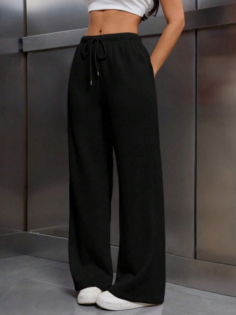 EMERY ROSE Women Ivory Color Thermal Lined Elastic Waist Drawstring Loose Pants Fall Cloth For Women - Image 4