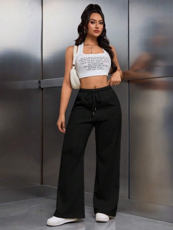 EMERY ROSE Women Ivory Color Thermal Lined Elastic Waist Drawstring Loose Pants Fall Cloth For Women - Image 8