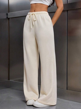 EMERY ROSE Women Ivory Color Thermal Lined Elastic Waist Drawstring Loose Pants Fall Cloth For Women - Image 19