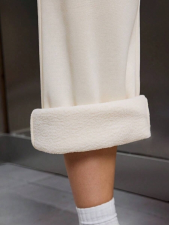 EMERY ROSE Women Ivory Color Thermal Lined Elastic Waist Drawstring Loose Pants Fall Cloth For Women - Image 22