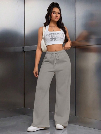 EMERY ROSE Women Ivory Color Thermal Lined Elastic Waist Drawstring Loose Pants Fall Cloth For Women - Image 39