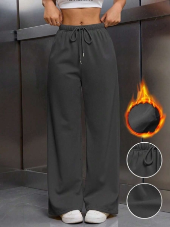 EMERY ROSE Women Ivory Color Thermal Lined Elastic Waist Drawstring Loose Pants Fall Cloth For Women - Image 43