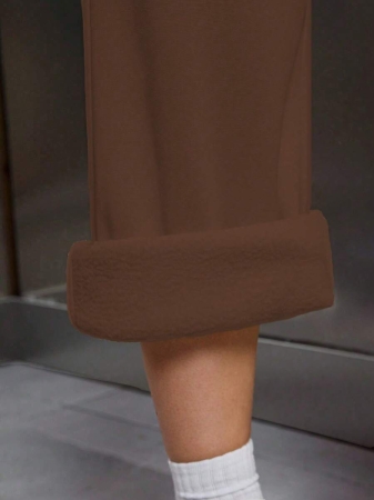 EMERY ROSE Women Ivory Color Thermal Lined Elastic Waist Drawstring Loose Pants Fall Cloth For Women - Image 53