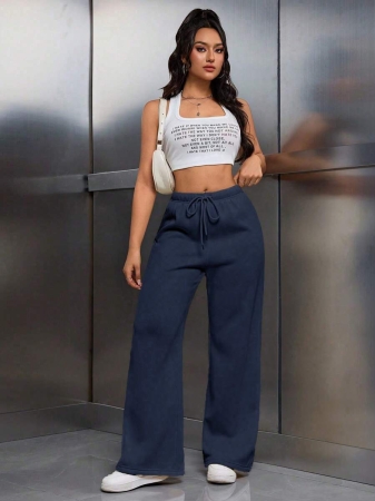 EMERY ROSE Women Ivory Color Thermal Lined Elastic Waist Drawstring Loose Pants Fall Cloth For Women - Image 60