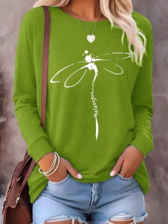 INAWLY Graphic Print Round Neck Casual Versatile Long Sleeve T-Shirt Graphic Tees Women Tops For Spring Fall Cloth For Women - Image 16