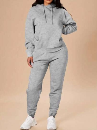 INAWLY Ladies' Solid Color Drawstring Hoodie And Pants Set Fall Cloth For Women