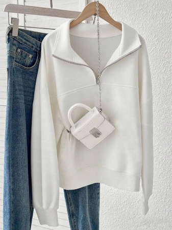 SHEIN Plus Size Women's Solid Color Drop Shoulder Long Sleeve Turndown Collar Half Zip Hoodie, Autumn Fall Cloth For Women Winter - Image 23