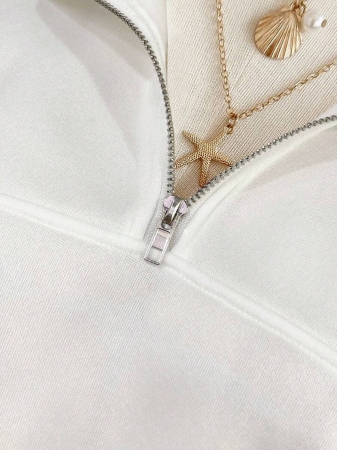 SHEIN Plus Size Women's Solid Color Drop Shoulder Long Sleeve Turndown Collar Half Zip Hoodie, Autumn Fall Cloth For Women Winter - Image 24