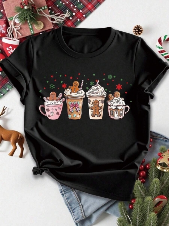 EMERY ROSE Halloween Plus Size Women's Casual Pumpkin Print Round Neck Short Sleeve T-Shirt, Summer - Image 24