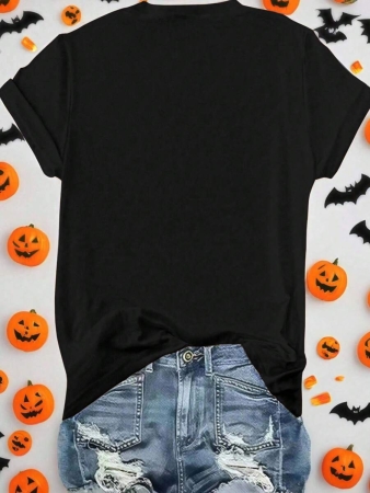 EMERY ROSE Halloween Plus Size Women's Casual Pumpkin Print Round Neck Short Sleeve T-Shirt, Summer - Image 32