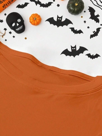 EMERY ROSE Halloween Plus Size Women's Casual Pumpkin Print Round Neck Short Sleeve T-Shirt, Summer - Image 45