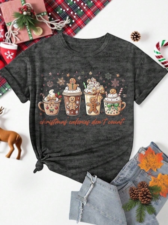 EMERY ROSE Halloween Plus Size Women's Casual Pumpkin Print Round Neck Short Sleeve T-Shirt, Summer - Image 59