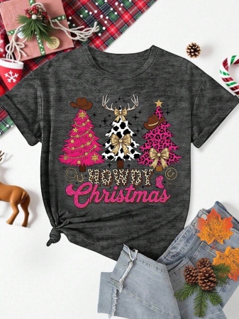 EMERY ROSE Halloween Plus Size Women's Casual Pumpkin Print Round Neck Short Sleeve T-Shirt, Summer - Image 64