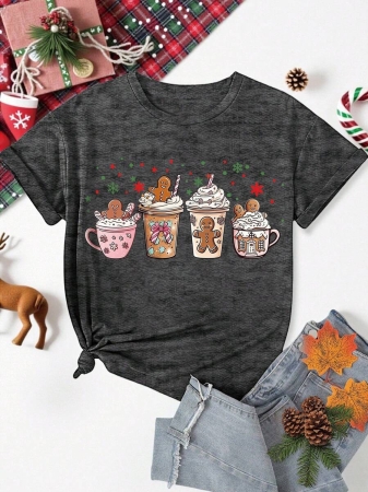 EMERY ROSE Halloween Plus Size Women's Casual Pumpkin Print Round Neck Short Sleeve T-Shirt, Summer - Image 71