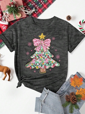 EMERY ROSE Halloween Plus Size Women's Casual Pumpkin Print Round Neck Short Sleeve T-Shirt, Summer - Image 75