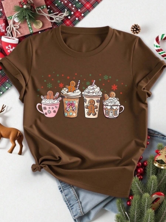 EMERY ROSE Halloween Plus Size Women's Casual Pumpkin Print Round Neck Short Sleeve T-Shirt, Summer - Image 86