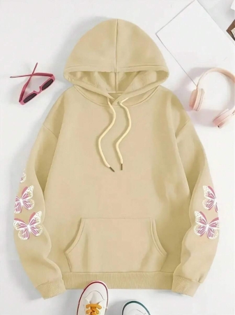 Women's Plus Size Butterfly Hoodie - Grey With Pink Trim, "Be Yourself" Print On The Back, Comfortable Hooded Pullover For Fall And Winter, Machine Washable Casual Clothing - Image 12
